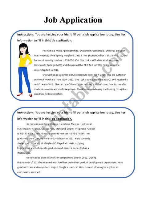 Practice Filling Out A Job Application Esl Worksheet By Swanhime