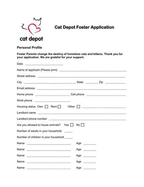 Cat Depot Foster Application
