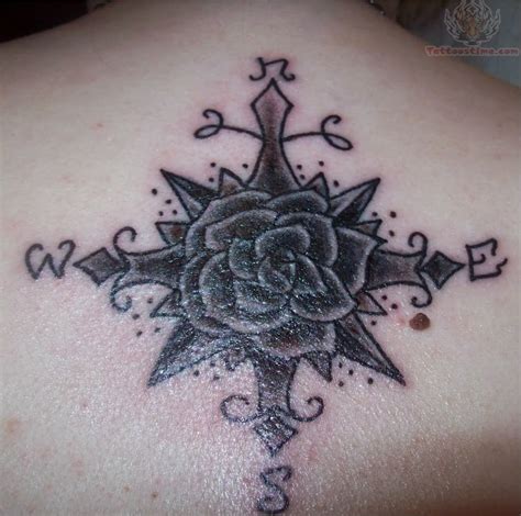 Compass And Rose Tattoo On Back