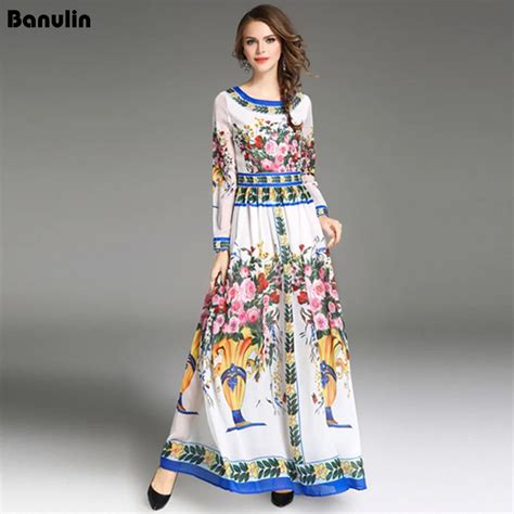 High Quality 2018 Autumn Runway Maxi Dress Womens Long Sleeve Floor