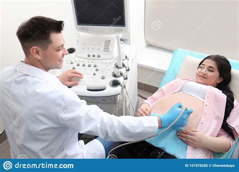 Young Pregnant Woman Undergoing Ultrasound Scan Stock Image Image Of Birth Clinic 151978285