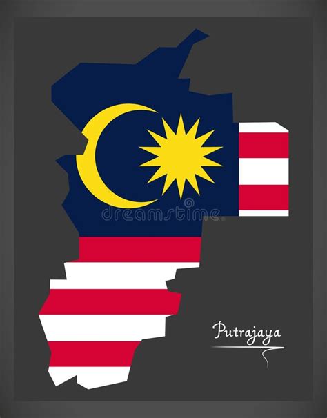 Putrajaya Malaysia Map With Malaysian National Flag Illustration Stock