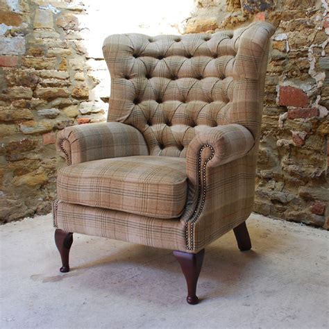 Arranged next to a matching sofa, or observing the modern trend for unmatched furniture, it's a lovely addition to any living room, and with a range like ours to choose from, there's an armchair waiting to fill that space in your life Tudor 100% Wool Tweed Button Back Chesterfield Armchair in ...
