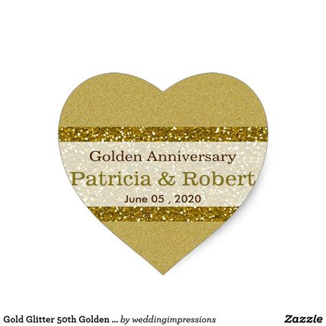 Gold Glitter 50th Golden Wedding Anniversary Square Sticker Zazzle