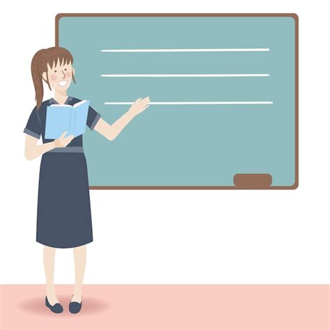 Premium Vector Teacher Teaching Classroom Standing Near Blackboard