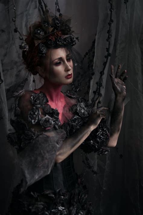 Dark Queen In Black Fantasy Costume Stock Photo Image Of Goth