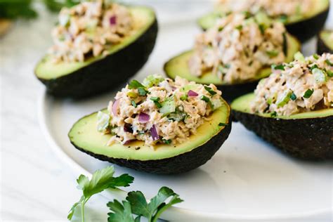 tuna stuffed avocados downshiftology