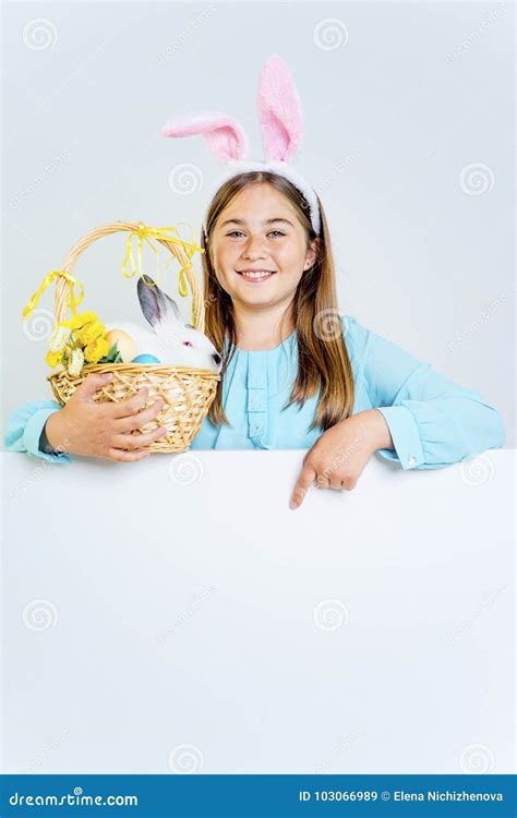 girl with easter bunny stock image image of happy easter 103066989