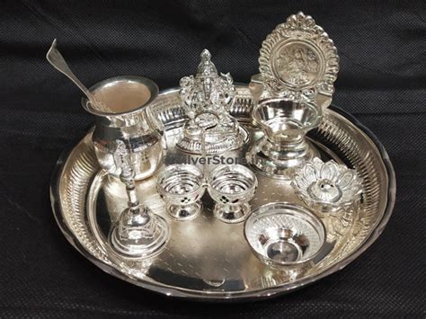 Silver Pooja Thali Pack Of 8 Items