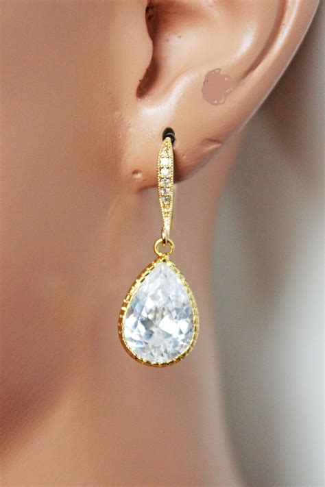Crystal Drop Wedding Earrings Rhinestone Bridal Earrings Etsy