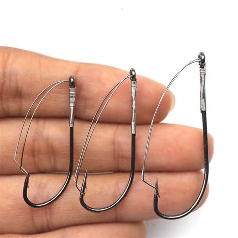 Pcs Box W Weedless Barbed Fishing Hook Sizes High Carbon