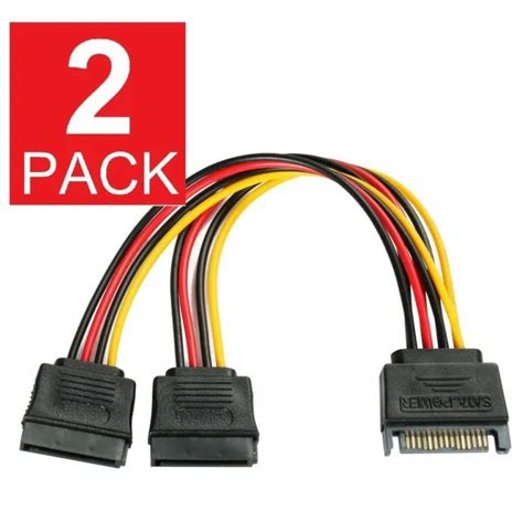 2x Sata Power 15 Pin Y Splitter Cable Adapter Male To Female For Hdd