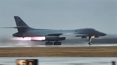 B 1 Bombers Takeoff With Afterburners Glowing The Bone Youtube