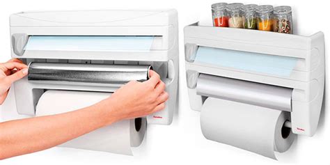 Su sistema 3 en 1 le permite tener en un solo dispensador el papel de cocina, el papel de aluminio (albal) y el film de conservación, lo que le ahorrará el triple de espacio. Chollo Portarrollos triple de cocina Metaltex Roll & Roll ...