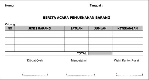 Detail Contoh Berita Acara Pemusnahan Barang Koleksi Nomer