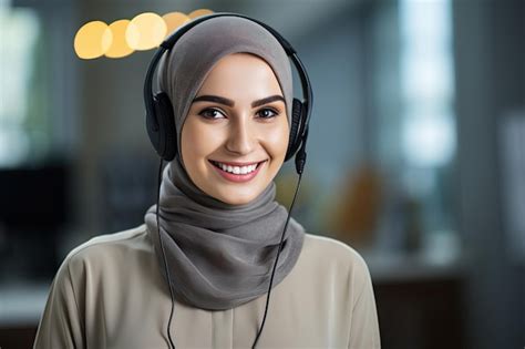 Premium Ai Image A Woman Wearing Headphones And Smiling