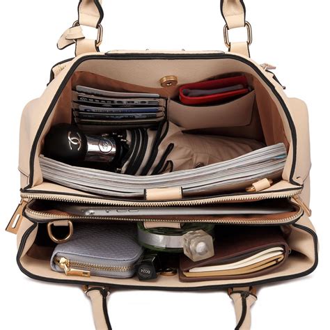 Lt6611 Miss Lulu Front Pocket Multi Compartment Briefcase Shoulder Bag Beige