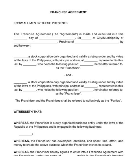 Franchise Agreement Sample Template Word And Pdf