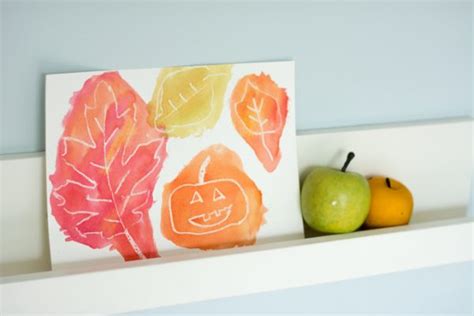 Kid Friendly Fall Watercolor White Crayon Resist Art For Kids See