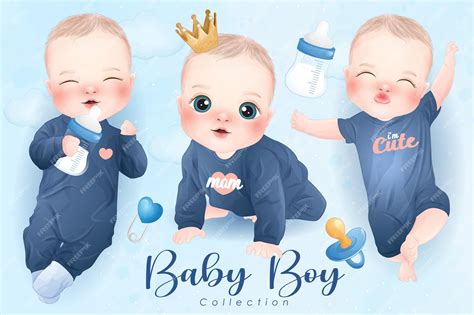 Premium Vector Cute Baby Boy In Watercolor Style Collection