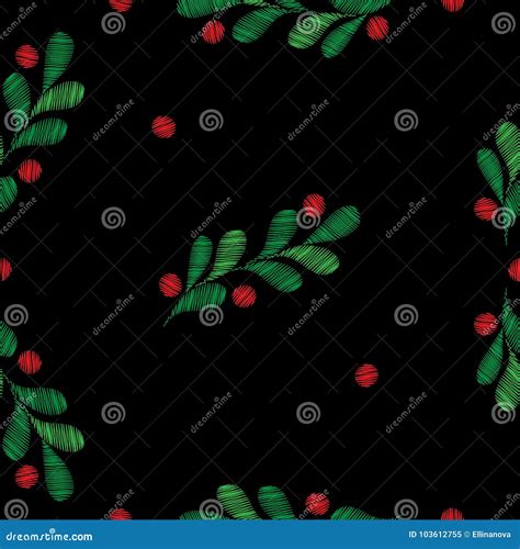 Seamless Christmas Pattern With Spruce Branches And Berries Stock