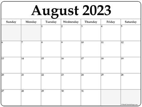 Yearly Calendar Printable August 2023 August 2023