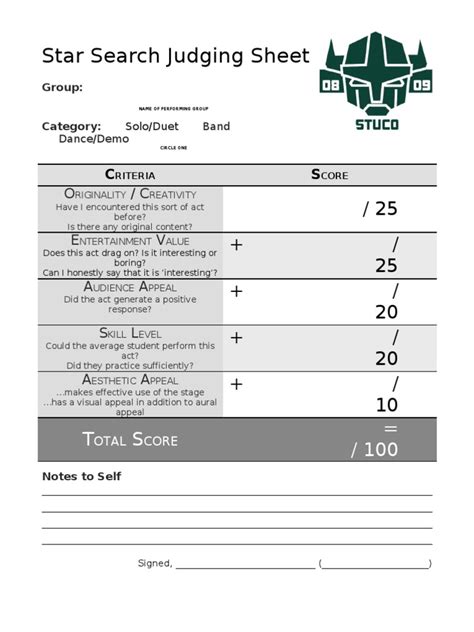 Sample Judging Scoresheet