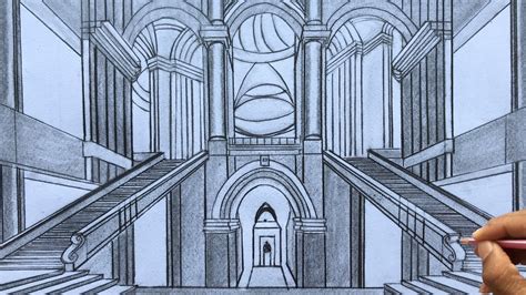 How To Draw A Palace In 1 Point Perspective Step By Steps Youtube