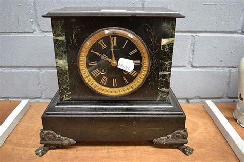French Black Slate Mantle Clock Antique Clocks Marble And Slate