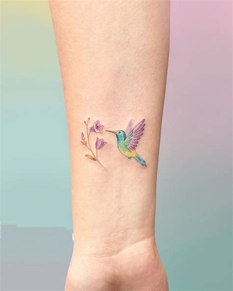 Hummingbird And Flower Tattoo On Wrist
