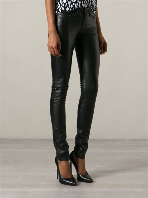 Saint Laurent Eco Leather Skinny Jeans In Black Lyst