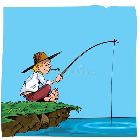 Cartoon Of A Boy Fishing Stock Vector Illustration Of