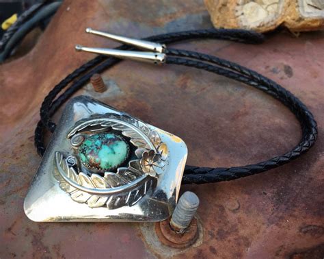 Vintage Damelle Turquoise German Silver Bolo Tie For Men Western Neck Tie Old Pawn Bola