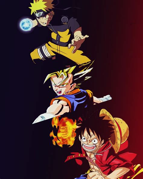 Goku Luffy And Naruto Poster Crossover Son Goku Monke