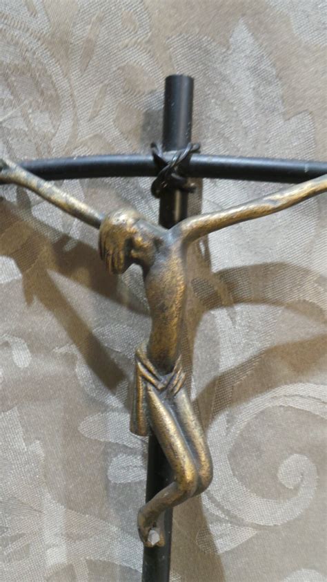 Wall Crucifix Bronze Christ Vintage French Iron Industiral Cross
