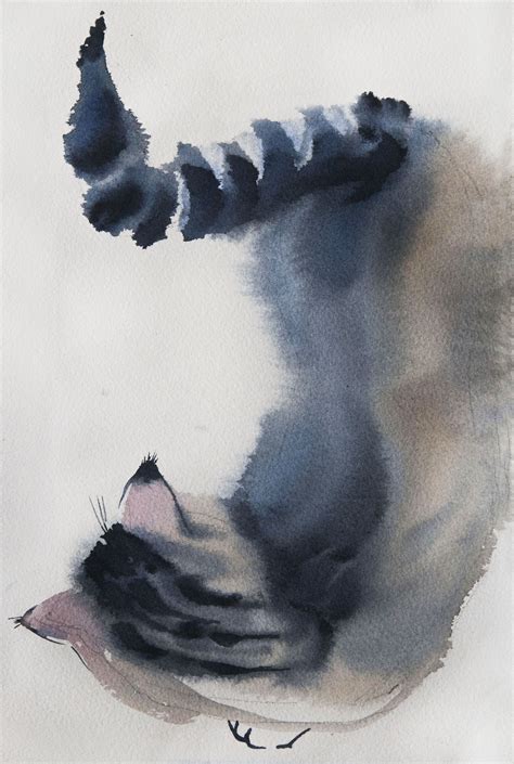 Watercolor Cat Painting By Olga Flerova