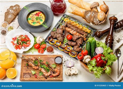 Different Dinner Dishes Stock Image Image Of Grilled 91535465