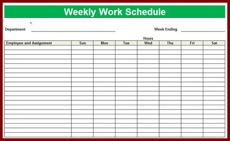 Weekly Work Schedule Template Leafdop