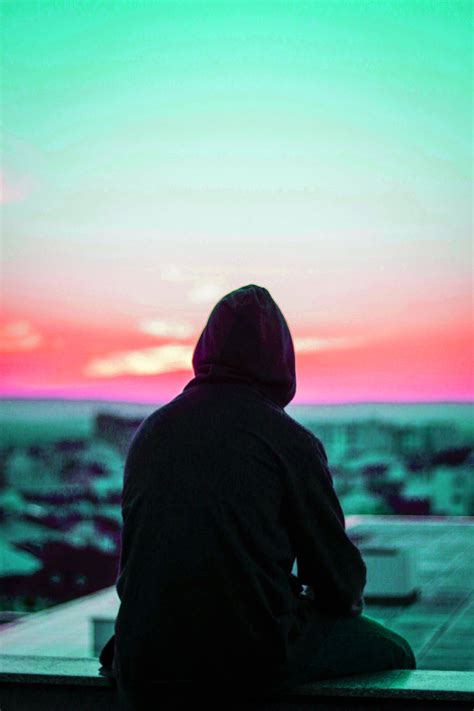 Download Single Boy Alone With Gradient Sky Wallpaper