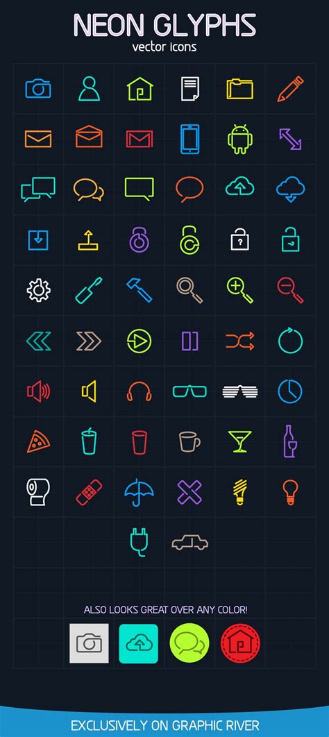 Generate icons and images for mobile apps, android and ios. Neon Glyphs Vector Icons by Xiao Ali (via Creattica ...