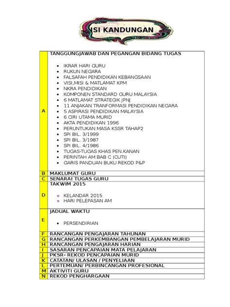 Antara kandungan fail meja adalah seperti. Isi Kandungan Fail Rph Tahunan
