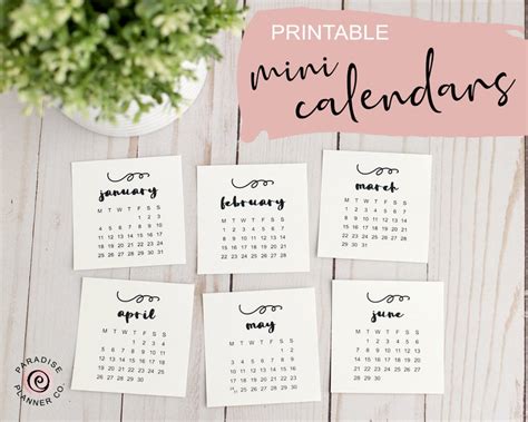Select any month if you want to print a monthly calendar 2021. 2021 PRINTABLE MINI CALENDAR Planner Cards Cute Bold Font ...