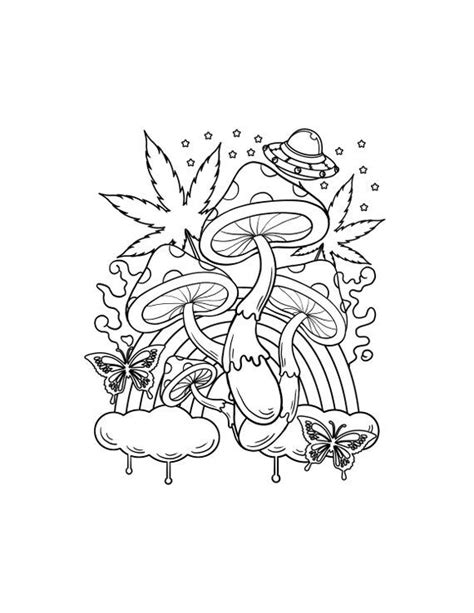 Trippy Coloring Pages Magic Mushroom Printable Pdf Digital Etsy