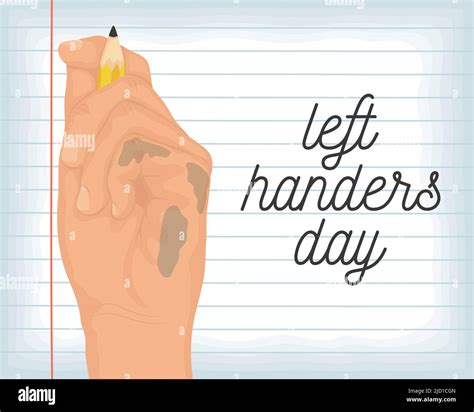 Left Handers Day Lettering Postcard With Hand Writing Stock Vector