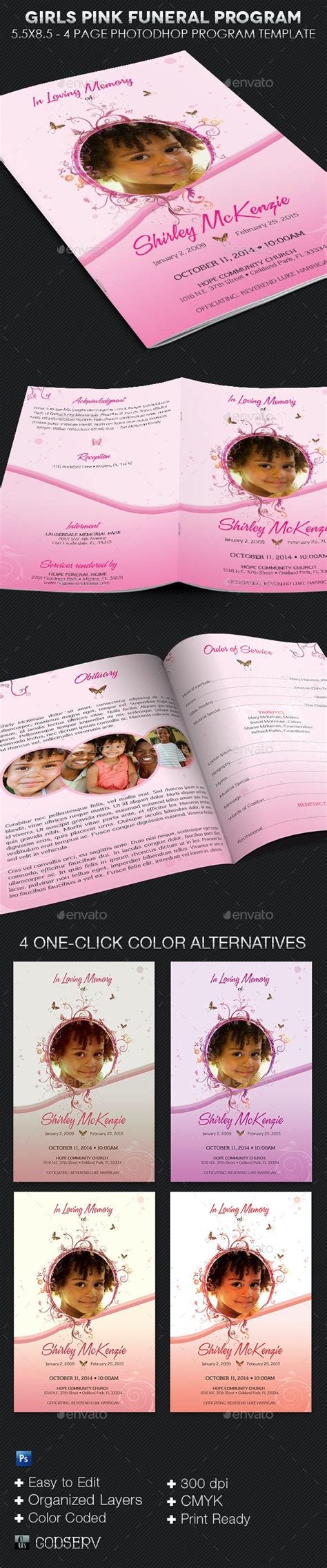 Girls Pink Funeral Program Template By Godserv Graphicriver