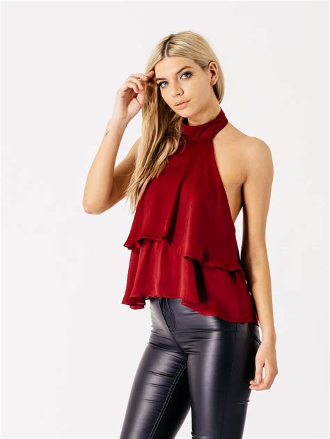 Red Ruffle Halter Top Pretty Panther