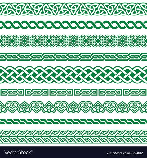 Irish Celtic Seamless Border Green Pattern Vector Image