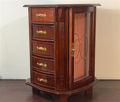 Large 4 Sided Solid Wood Revolving Jewelry Armoire Storage Cabinet 10