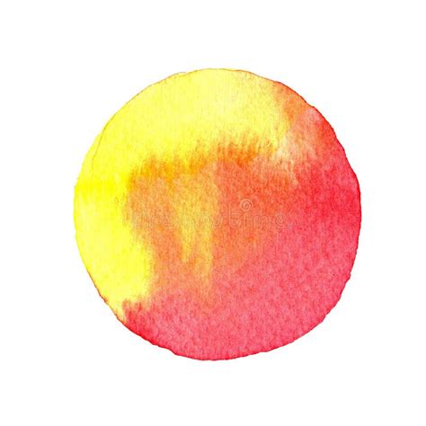 Red And Yellow Circle Painted With Watercolors Isolated On A White