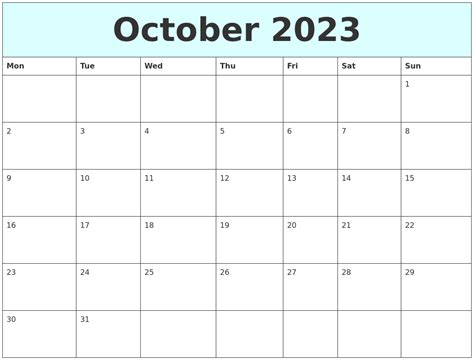 October 2023 Free Calendar